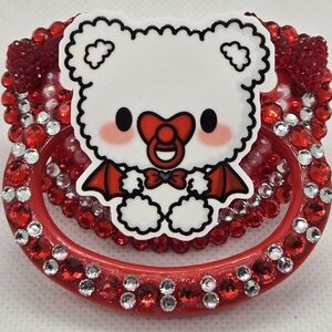 Cute Red and White Teddy Bear Adult Pacifier